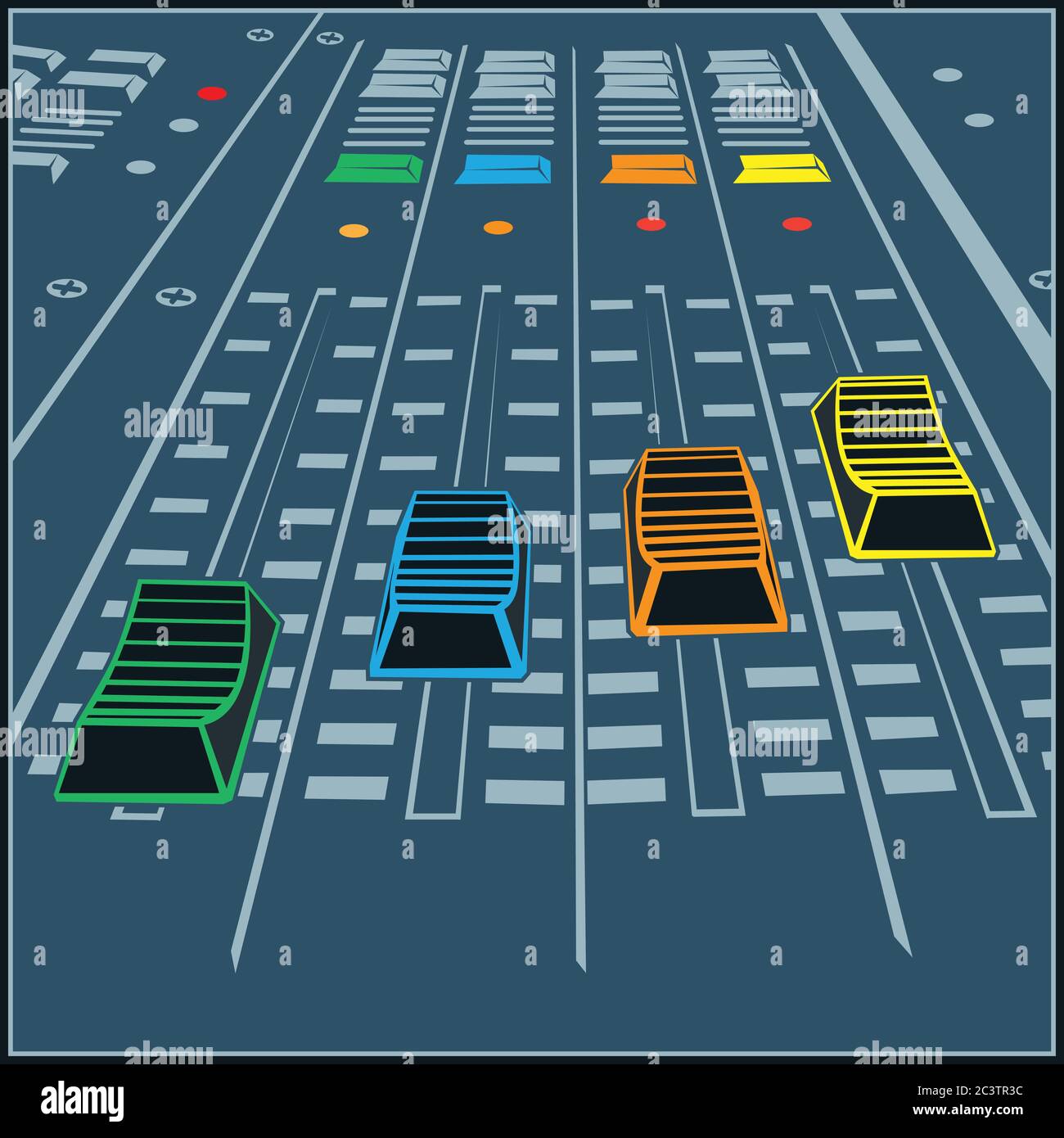 Illustration vectorielle stylisée sur un thème d'enregistrement sonore en studio. Support ou panneau de commande DJ, égaliseur. Illustration de Vecteur