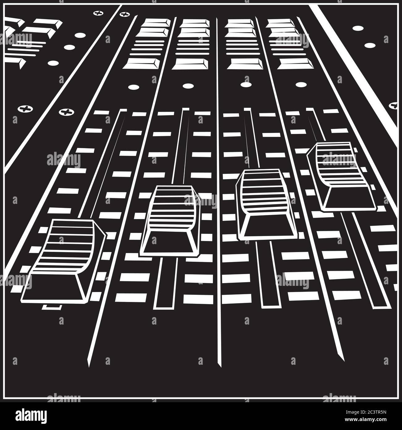 Illustration vectorielle stylisée sur un thème d'enregistrement sonore en studio. Support ou panneau de commande DJ, égaliseur. Illustration de Vecteur