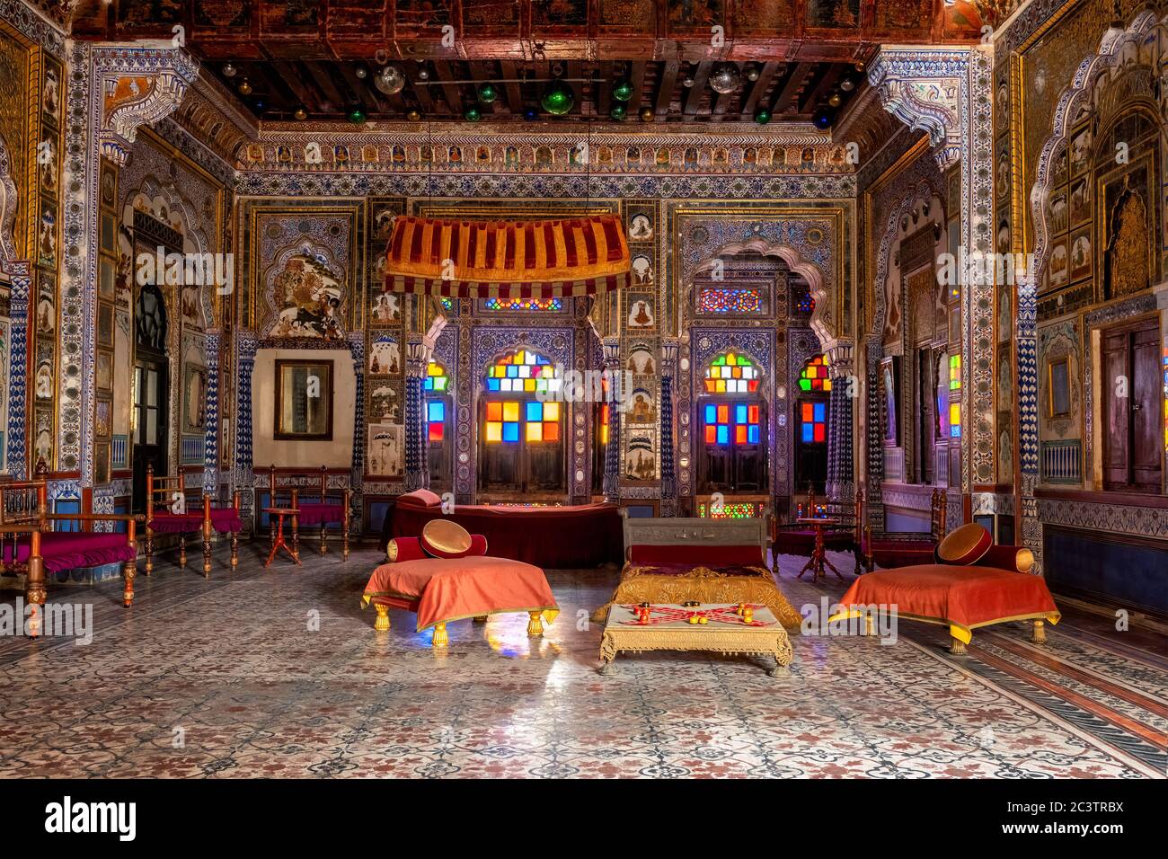 Chambre de Takhat Vilas Maharaja Takhat Singh dans le fort Mehrangarh. Jodhpur, Rajasthan, Inde Banque D'Images