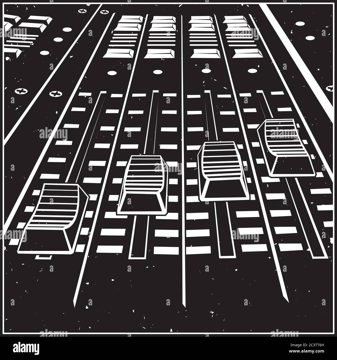 Illustration vectorielle stylisée sur un thème d'enregistrement sonore en studio. Support ou panneau de commande DJ, égaliseur de style rétro Illustration de Vecteur