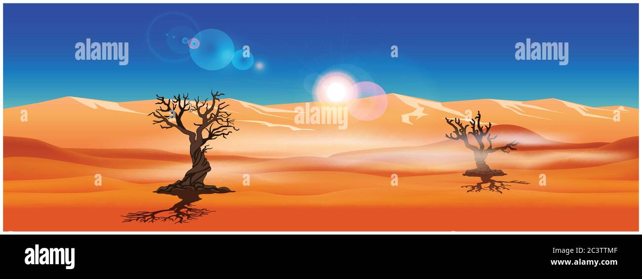 Illustration vectorielle stylisée d'un paysage désertique avec arbres morts. Sans couture horizontale si nécessaire Illustration de Vecteur