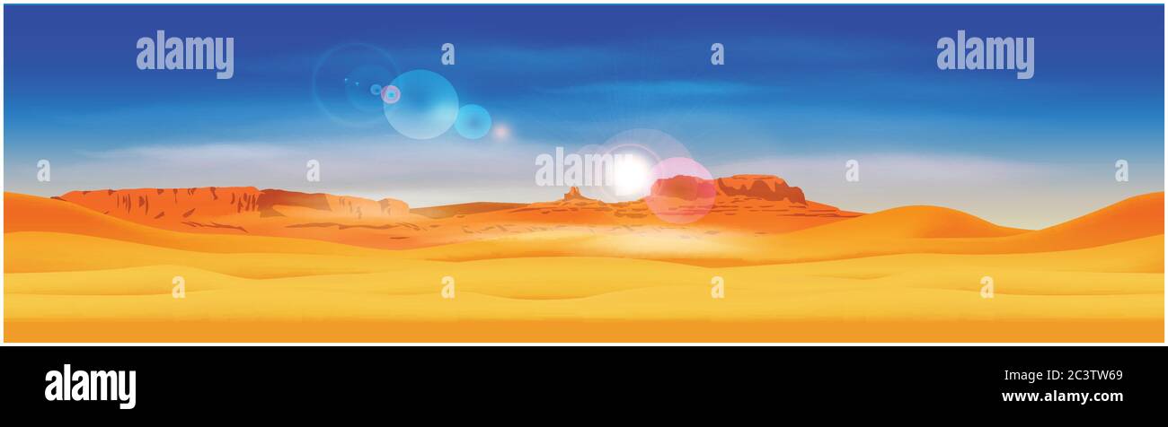 Panorama stylisé du désert sur fond de montagnes rocheuses. Sans couture horizontale si nécessaire Illustration de Vecteur
