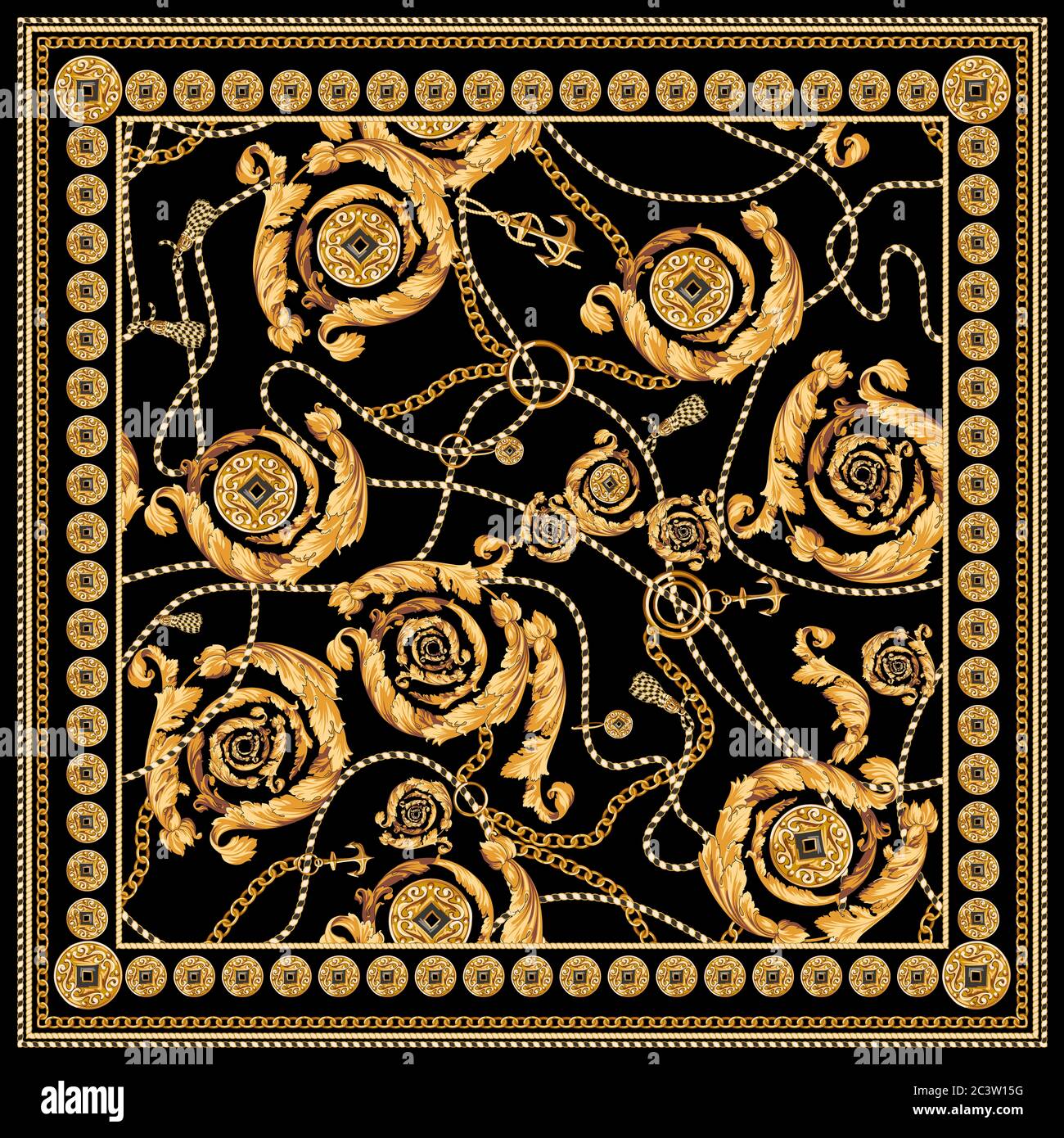 motif foulard noir baroque doré Photo Stock - Alamy