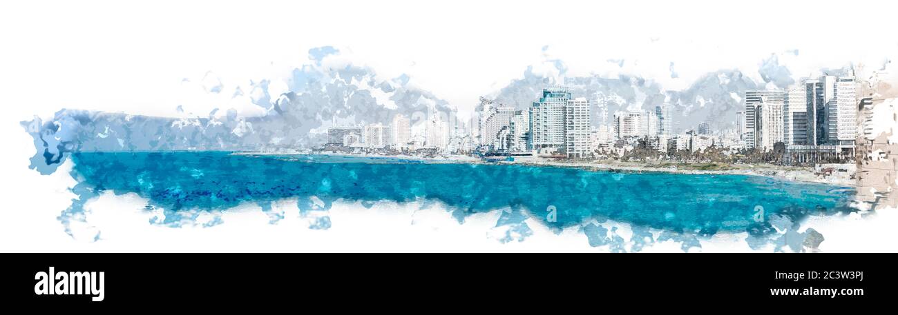 Israël, la côte de tel Aviv vue du sud depuis le Vieux Jaffa. Amélioration numérique Banque D'Images