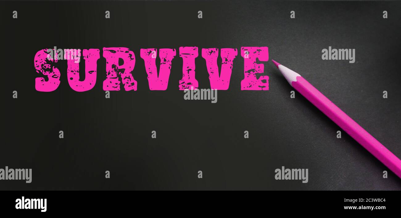 Écriture conceptuelle main montrant survivre. Texte de photo d'affaires essayez toujours être prêt à faire ou à traiter quelque chose. Crayon rose arrière-plan, sélectif Banque D'Images