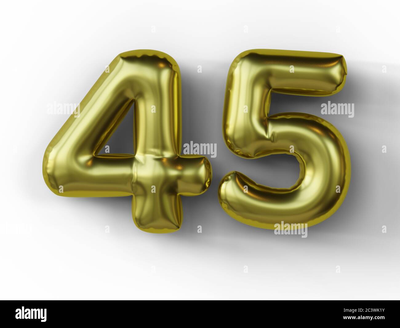Ballon doré en forme de numéro 45 isolé. illustration 3d. Banque D'Images