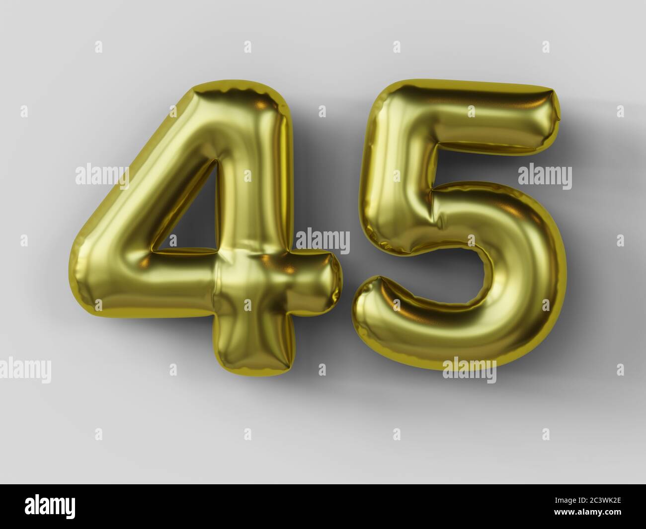 Ballon doré en forme de numéro 45 isolé. illustration 3d. Banque D'Images