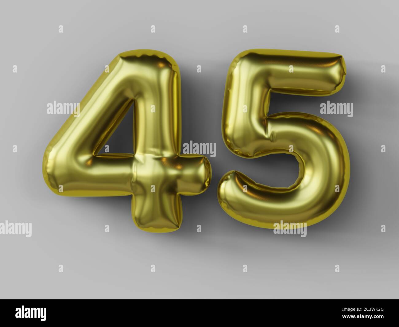 Ballon doré en forme de numéro 45 isolé. illustration 3d. Banque D'Images