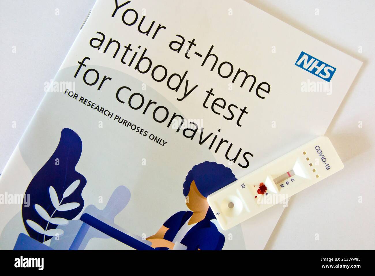 Test d'anticorps NHS à domicile pour coronavirus ou Covid 19 utilisé dans le cadre d'un projet de recherche pour estimer combien d'entre eux ont été infectés en juin 2020. Banque D'Images