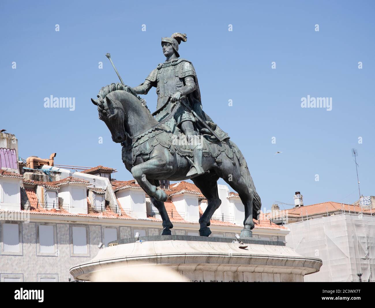 Statue équestre en bronze représentant le roi Jean I. à Lisbonne, Portugal. Banque D'Images
