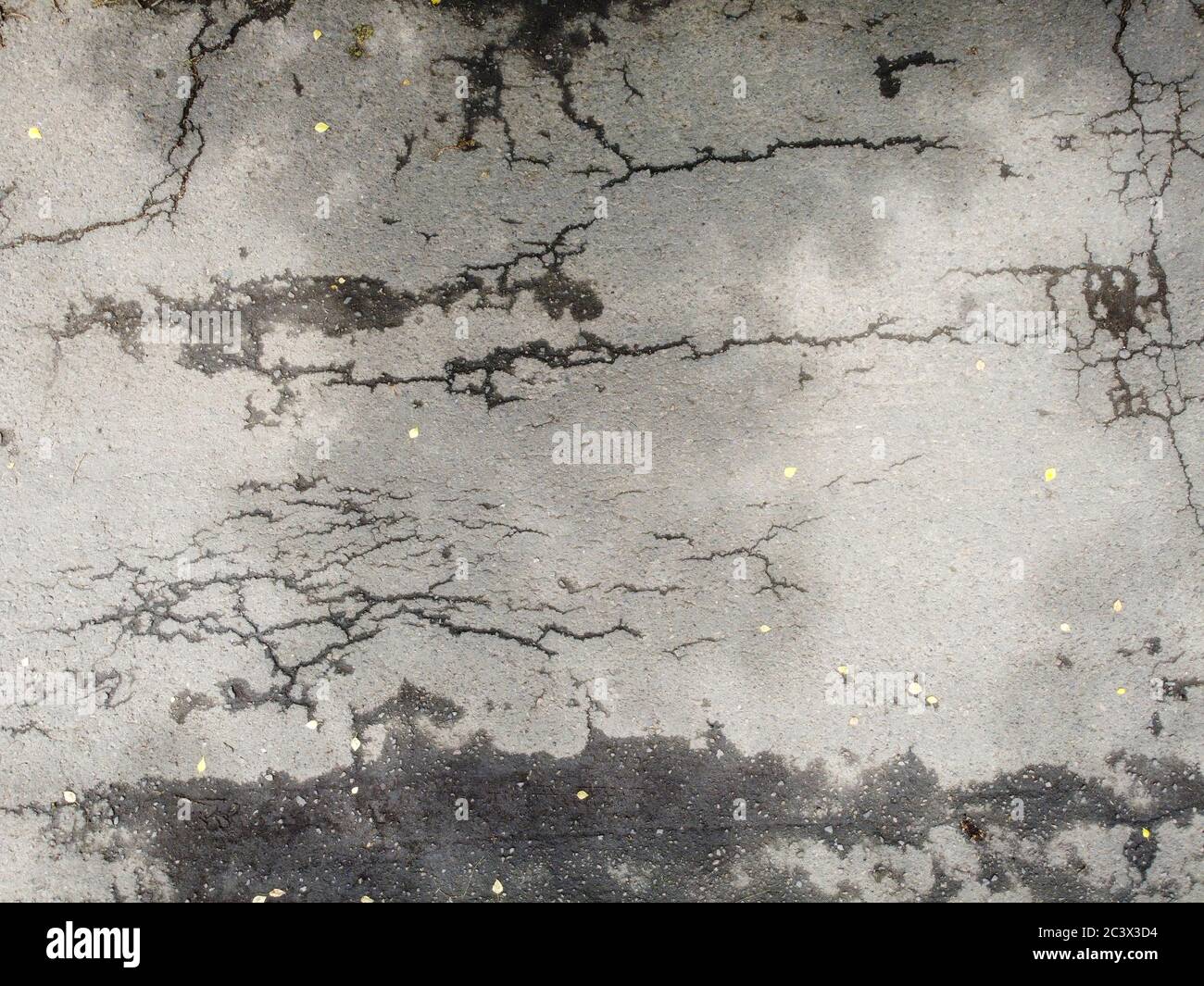Fissures sur la surface de la route asphaltée, texture de la surface de la route endommagée. Banque D'Images