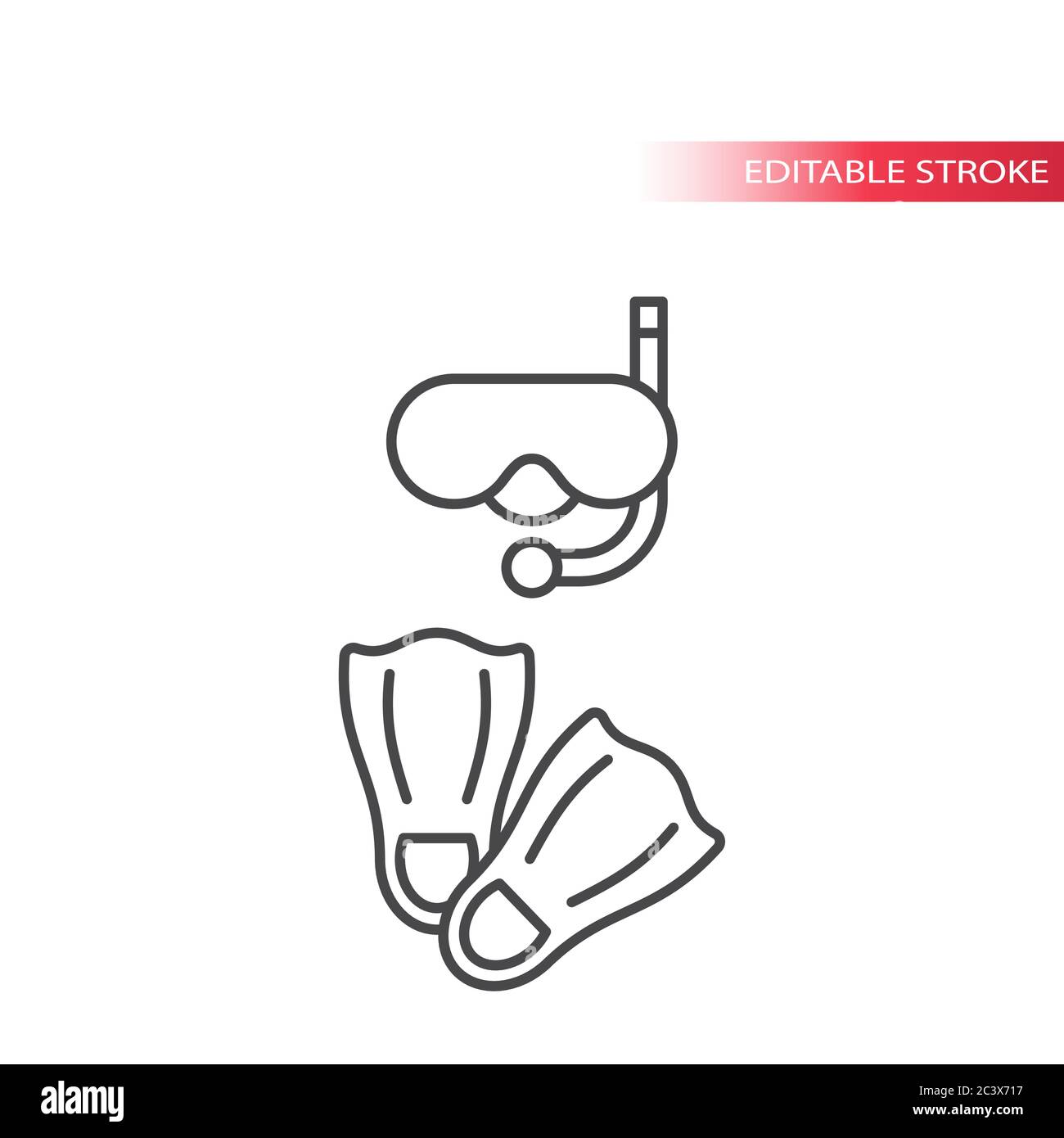 Icône de vecteur en ligne mince de snorkeling et de flippers. Contour de l'équipement de plongée, icônes de contour modifiables Illustration de Vecteur