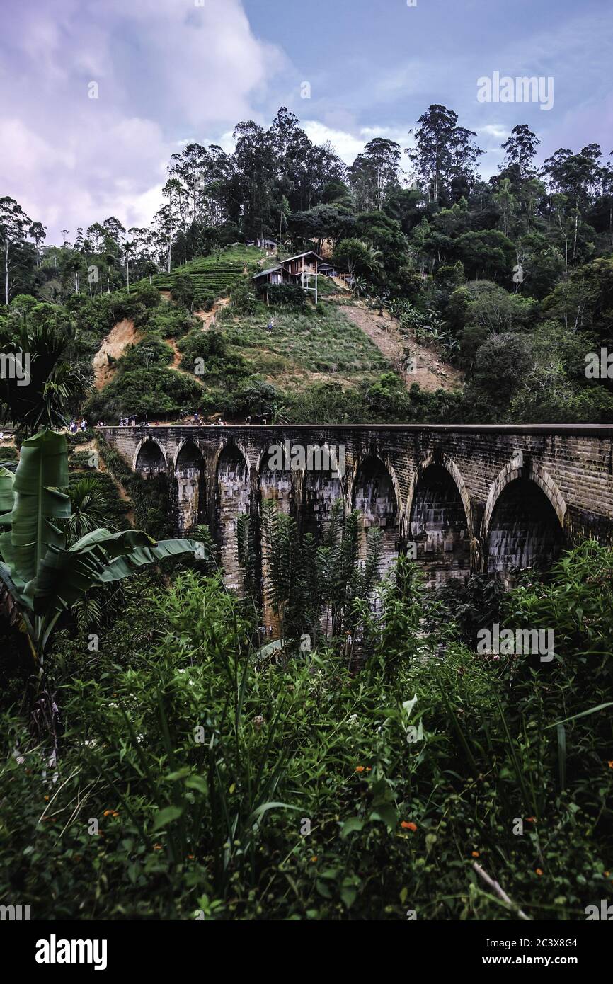 Magnifique paysage surplombant la construction de chemin de fer de Nine Arch Bridge. Vue incroyable à Demodara sur le pont emblématique du viaduc près de la petite ville d'Ella Sri Lanka Banque D'Images