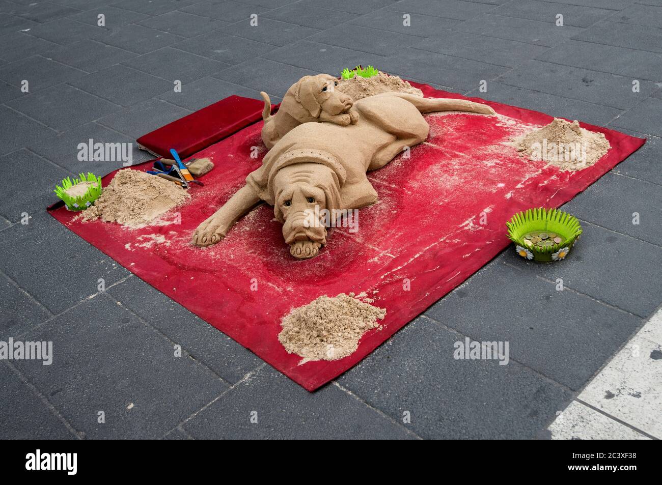 Sculpture de chien de sable par un artiste de rue, Naples, Italie Photo  Stock - Alamy