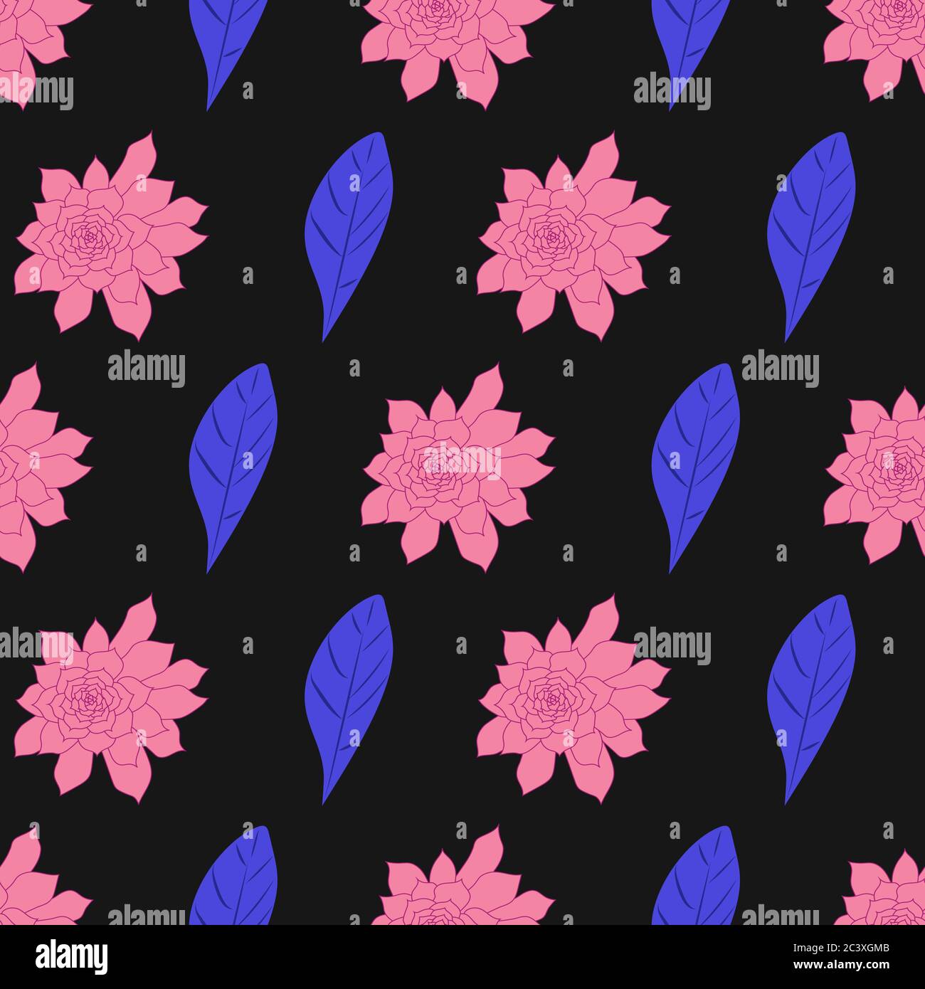 Motif sans couture noir bleu et rose à motif floral vectoriel Illustration de Vecteur