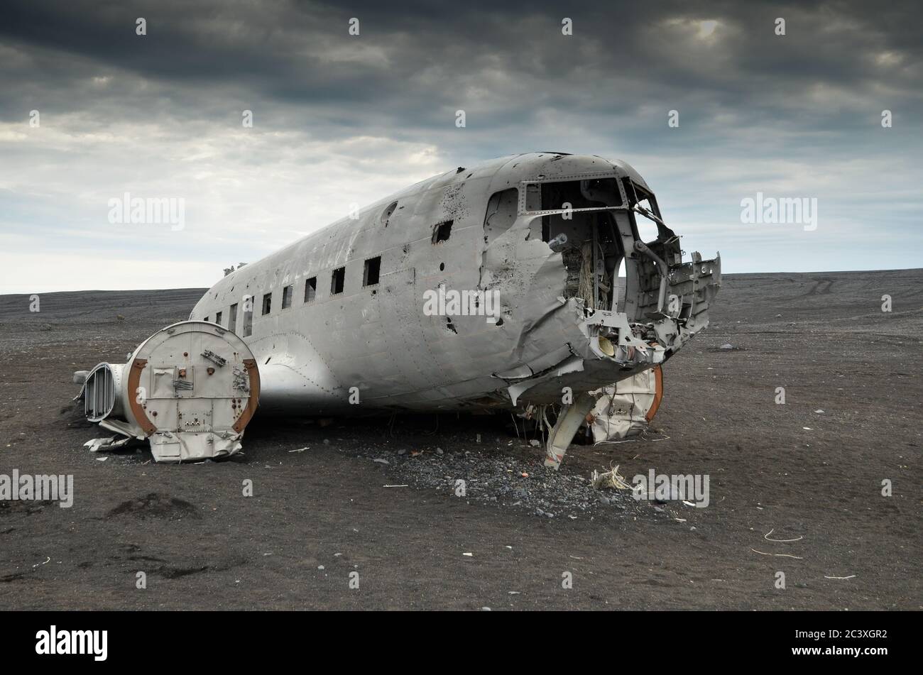 L'avion a abandonné l'épave dans le désert islandais Banque D'Images