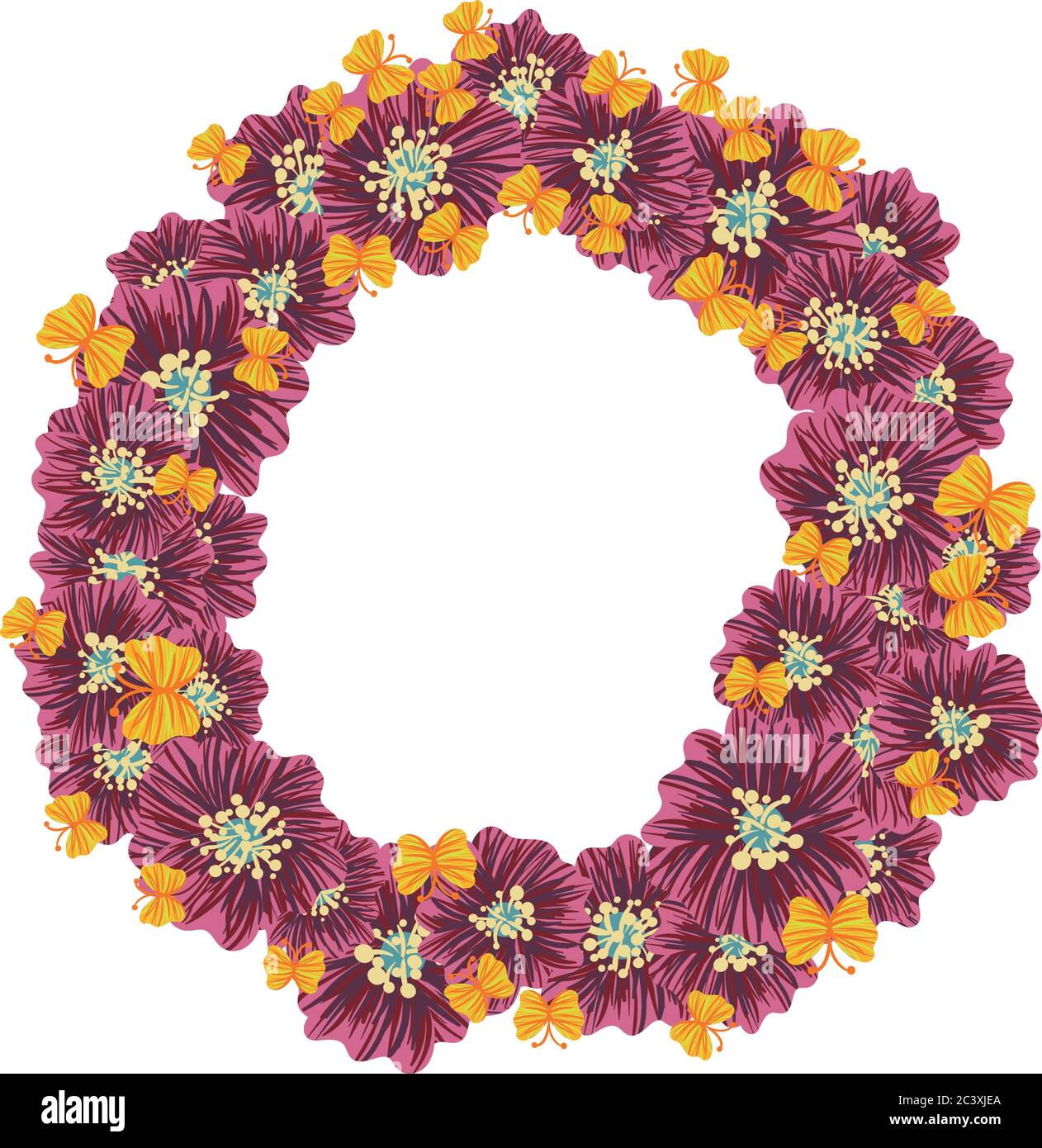 couronne fleurie avec illustration vectorielle papillons Illustration de Vecteur