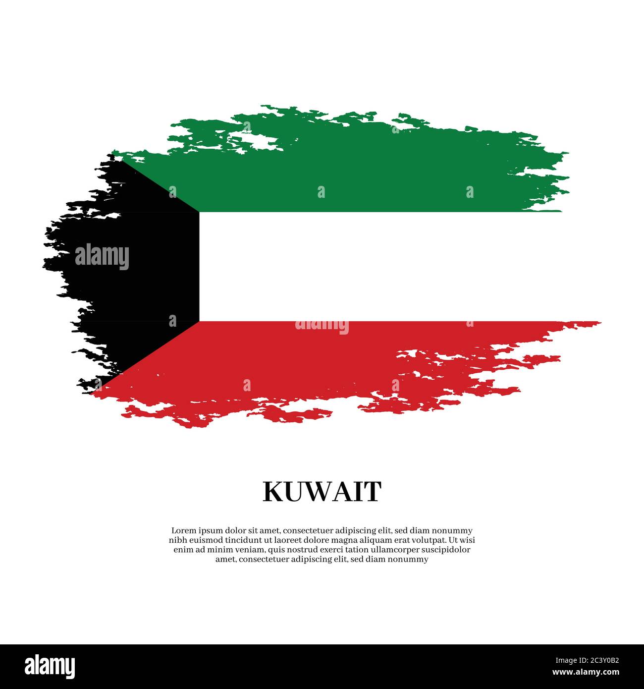 drapeau du koweït peint avec une brosse à gringe isolée sur fond blanc Illustration de Vecteur