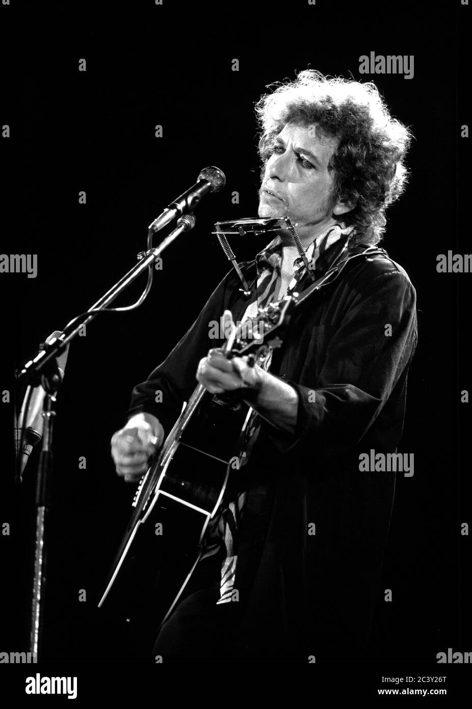 Bob Dylan en concert au stade Wembley, Londres, le 8 juin 1989 Banque D'Images