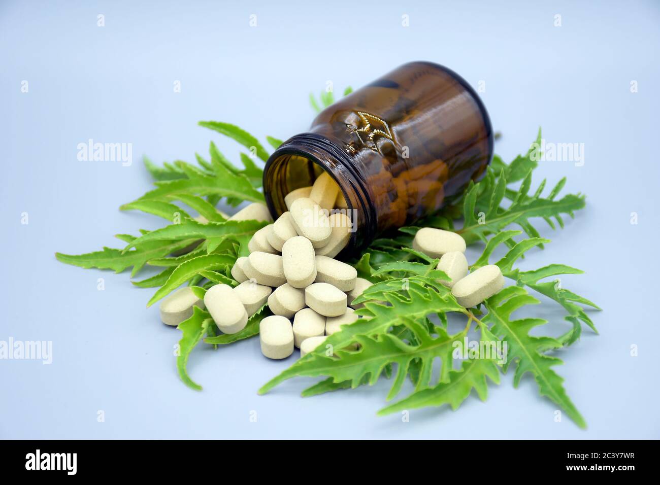 Comprimés de fines herbes comprimé médecine de produits naturels. Concept de médecine naturelle. Banque D'Images