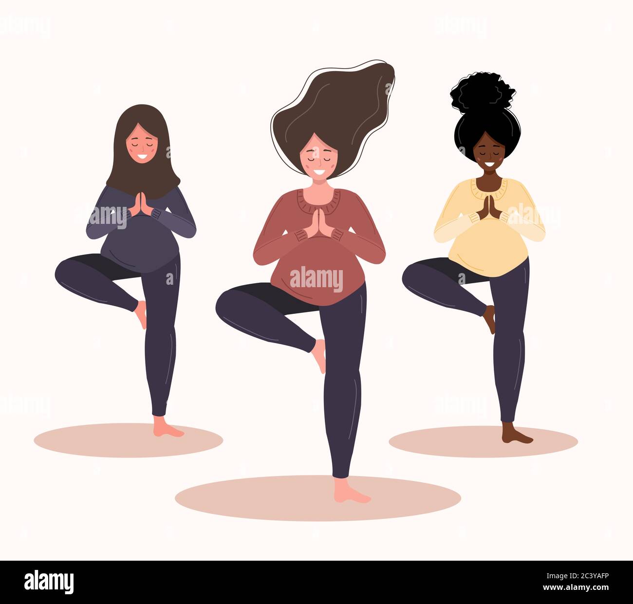 Femmes enceintes en position de yoga. Illustration vectorielle moderne de style plat isolée sur fond blanc. Collection un style de vie sain et de détente Illustration de Vecteur