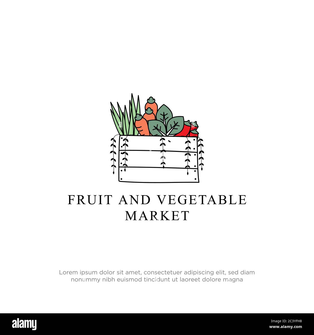 Modèle de conception du logo du marché des fruits et légumes, concepts du logo de la boutique d'aliments sains Illustration de Vecteur