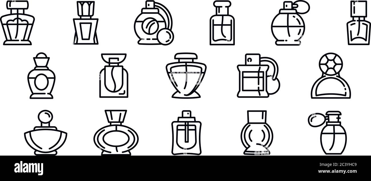 Flacons de parfum icons set. Contours ensemble de bouteilles de parfum icônes vectorielles pour le web design isolé sur fond blanc Illustration de Vecteur