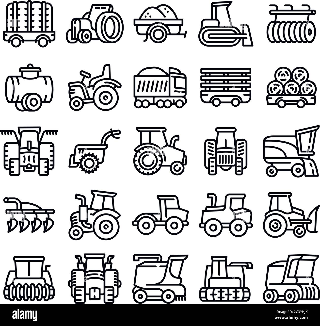 Le matériel agricole icons set. Contours ensemble d'icônes vectorielles matériel agricole pour la conception web isolé sur fond blanc Illustration de Vecteur