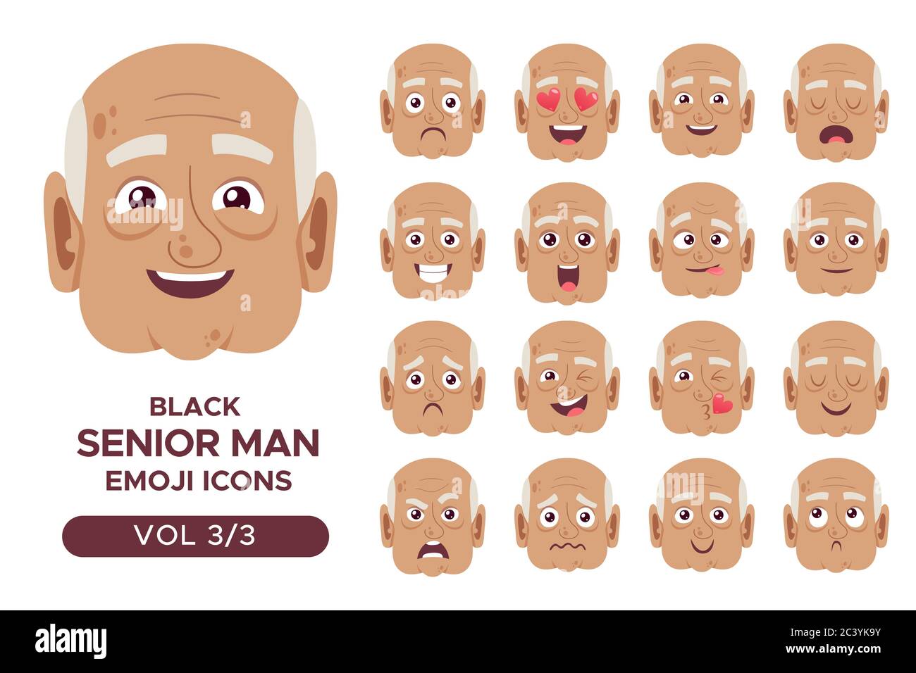 Ensemble d'avatar pour émotion faciale masculin. Personnage blanc d'homme senior avec des expressions différentes. Illustration vectorielle en style dessin animé. Jeu 3 sur 3. Illustration de Vecteur