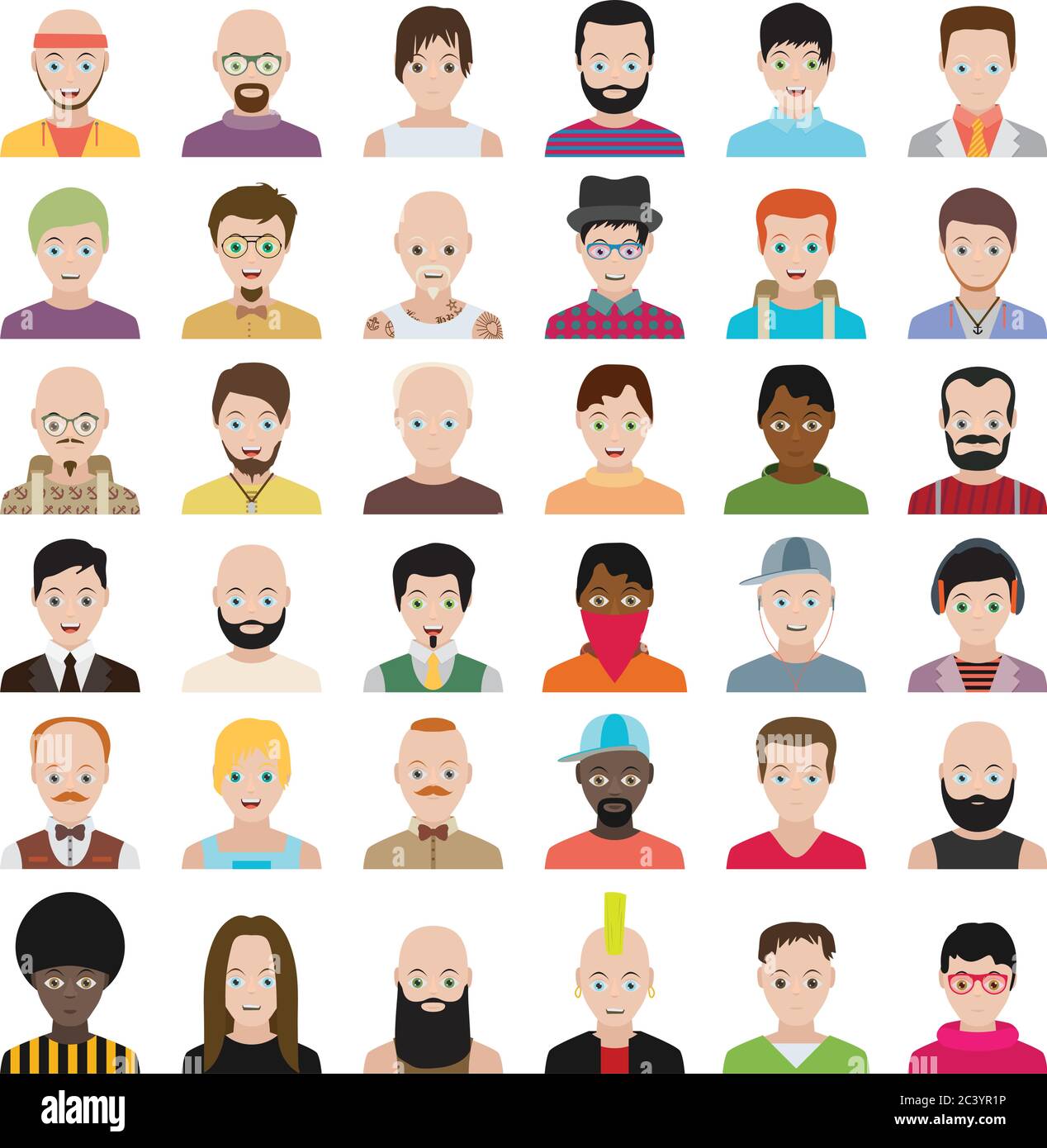 Ensemble d'icônes de personnes avec des faces. Personnage Vector Men Illustration de Vecteur