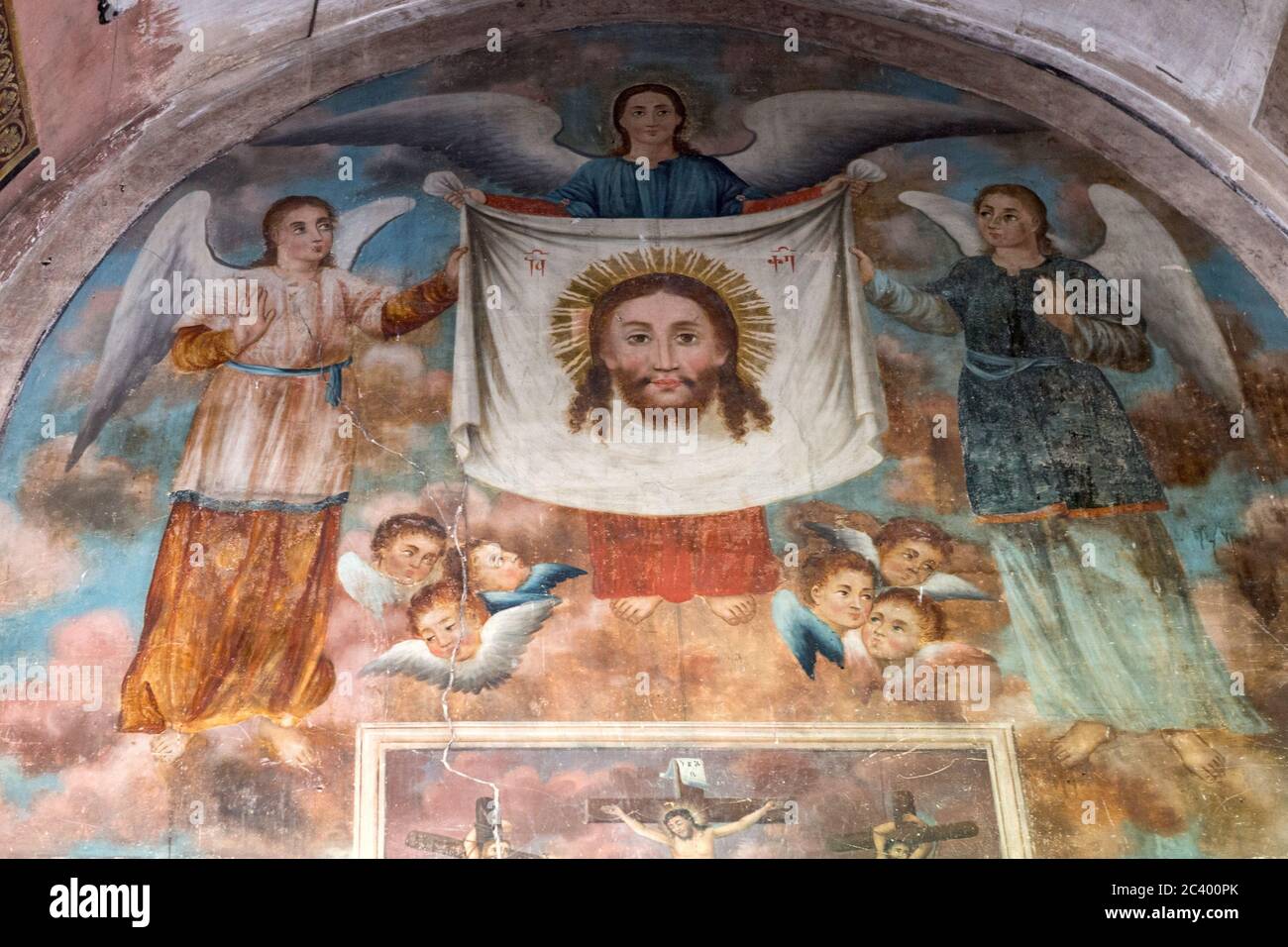 Fresques intérieures, église originale abritant Saint-Nino, monastère de Bodbe de Saint-Nino, Signagi aka Sighnaghi Géorgie Banque D'Images