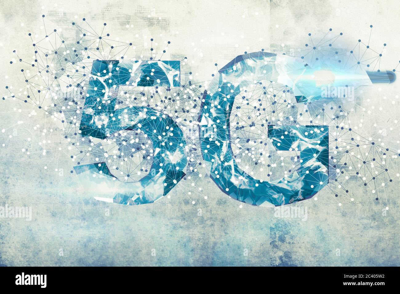 Illustration 5G dans un plan papier. Concept de connectivité pour la technologie de réseau mobile nouvelle génération. Banque D'Images