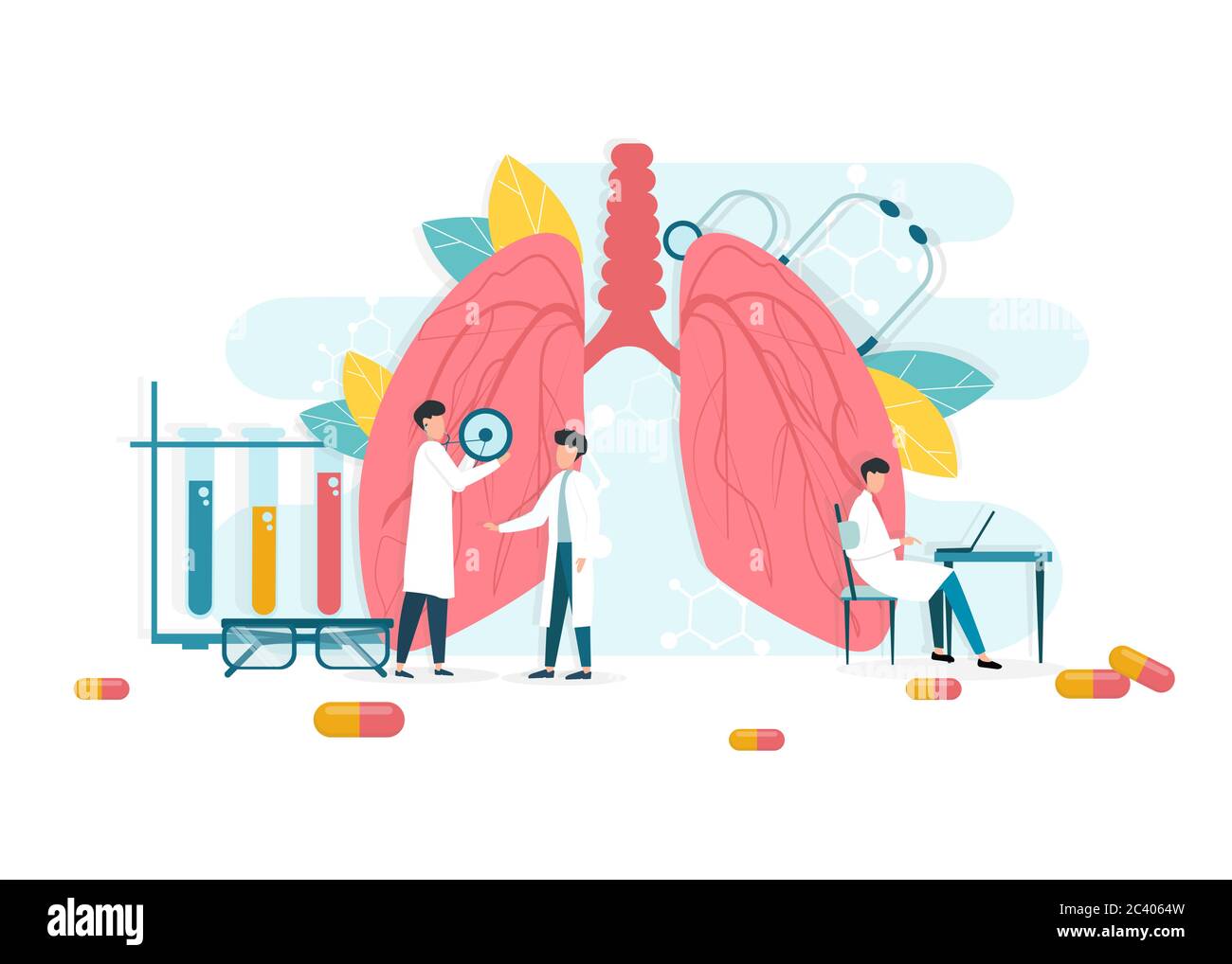 Notion de Pulmonologiey. Illustration vectorielle créative de l'équipe de médecins inspectant les poumons Illustration de Vecteur