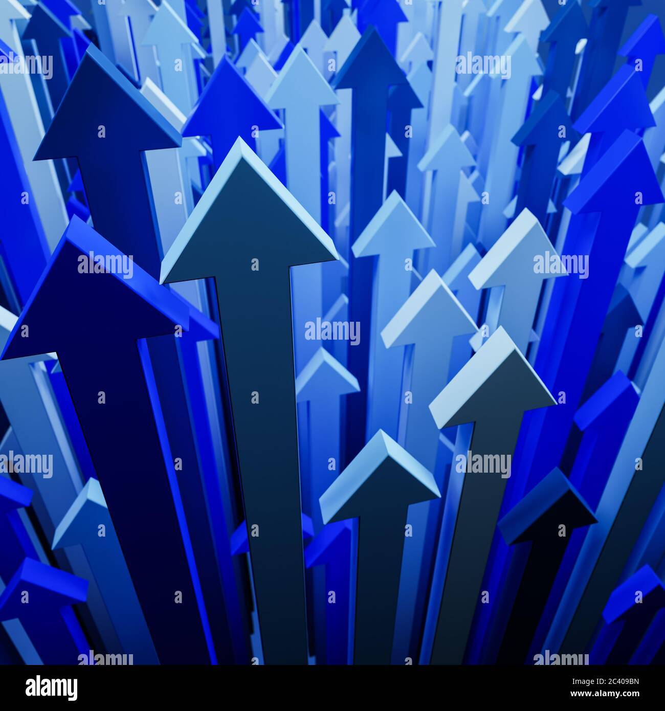 Rendu 3d : flèches bleues pointant vers le haut. Concept de réussite leadership croissance de la richesse Banque D'Images