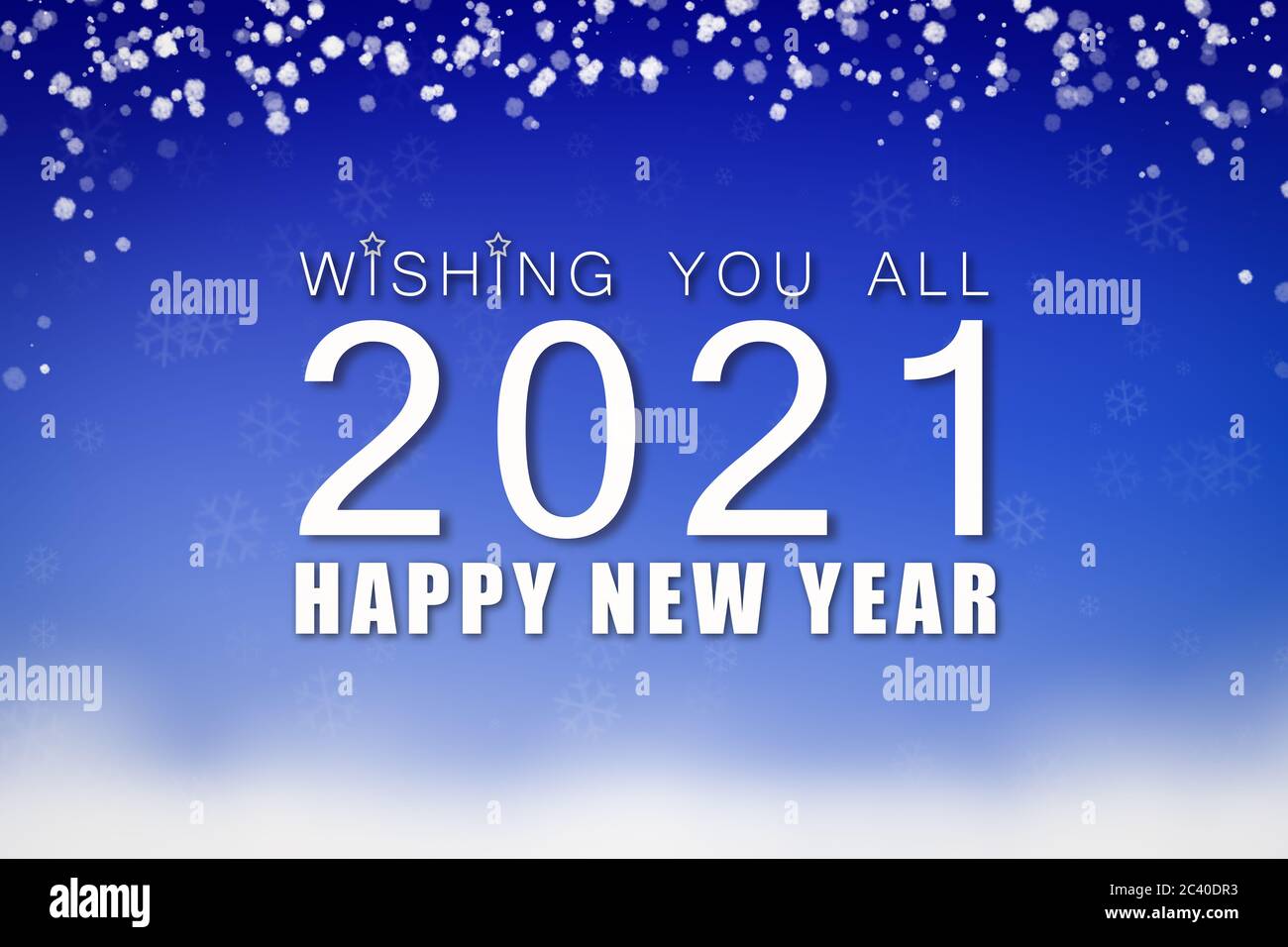 Carte de vœux bleue du nouvel an 2021 avec motif neige. Banque D'Images