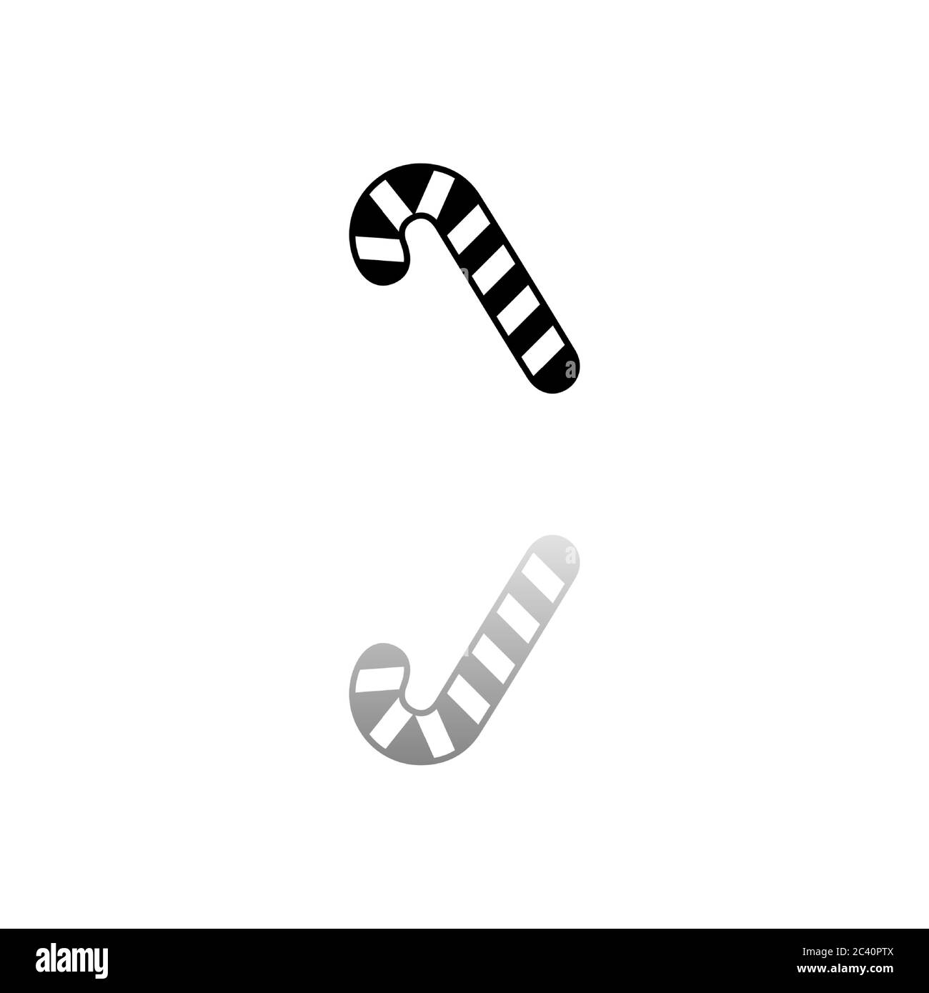 Canne de Noël à la menthe poivrée. Symbole noir sur fond blanc. Illustration simple. Icône vecteur plat. Ombre de réflexion miroir. Peut être utilisé dans le journal Illustration de Vecteur