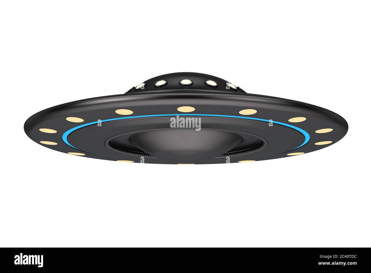 Concept OVNI. Alien Spaceship ou Flying Saucer sur fond blanc. Rendu 3d Banque D'Images