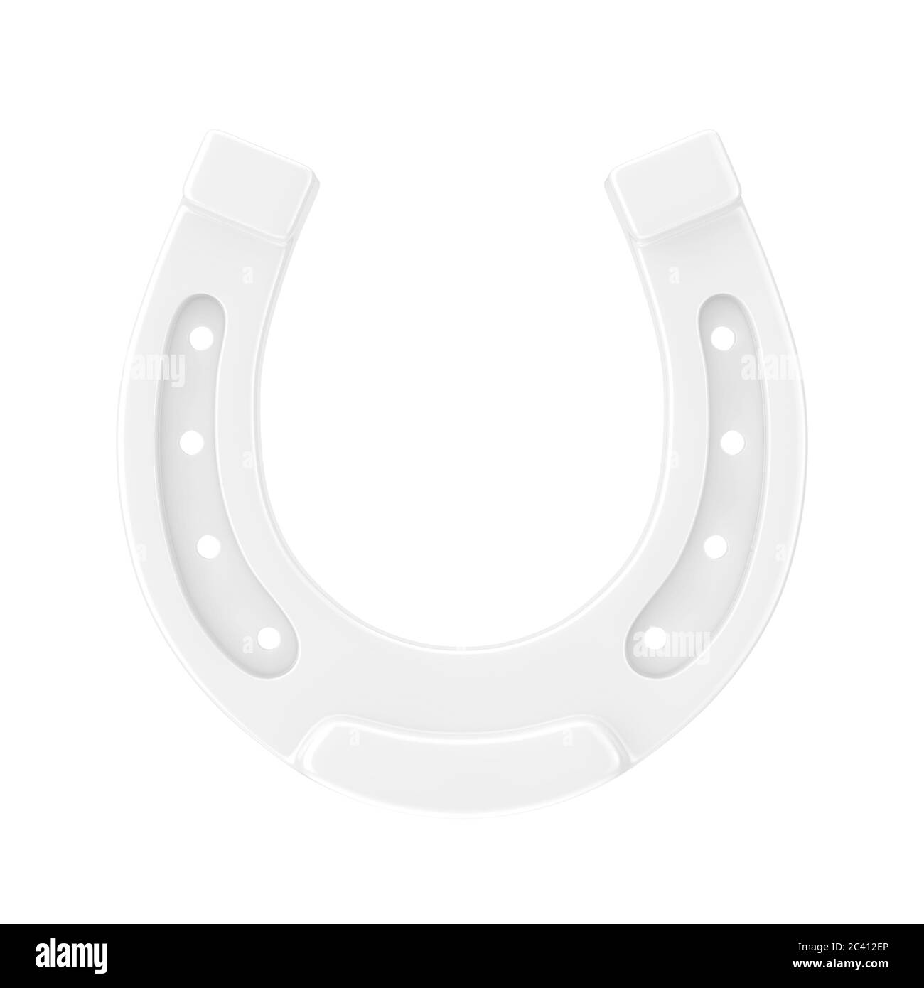 Fer à cheval blanc antique de style argile sur fond blanc. Rendu 3d Banque D'Images