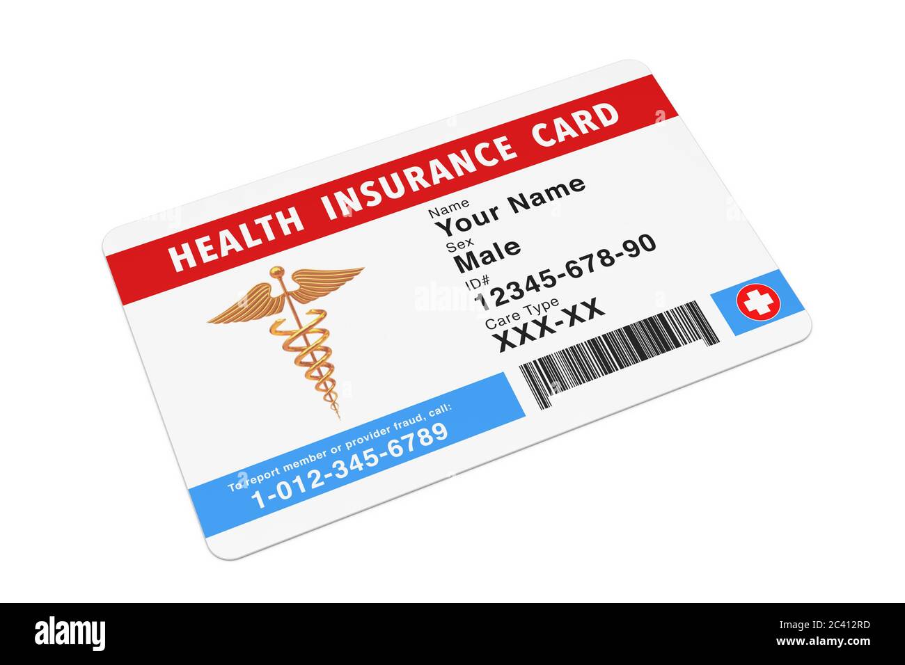 Assurance maladie concept de carte médicale sur fond blanc. Rendu 3d Banque D'Images