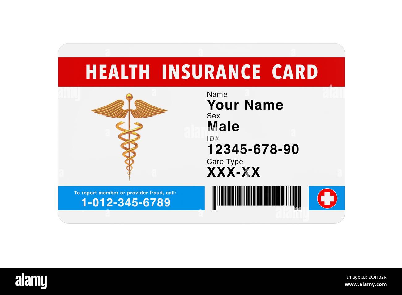 Assurance maladie concept de carte médicale sur fond blanc. Rendu 3d Banque D'Images