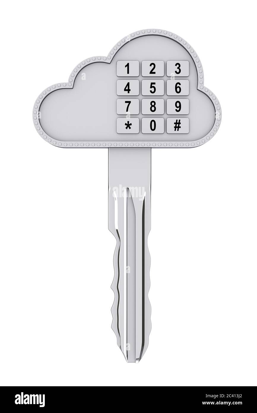 Concept de sécurité Internet. Touche Cloud avec clavier numérique sur fond blanc. Rendu 3d Banque D'Images