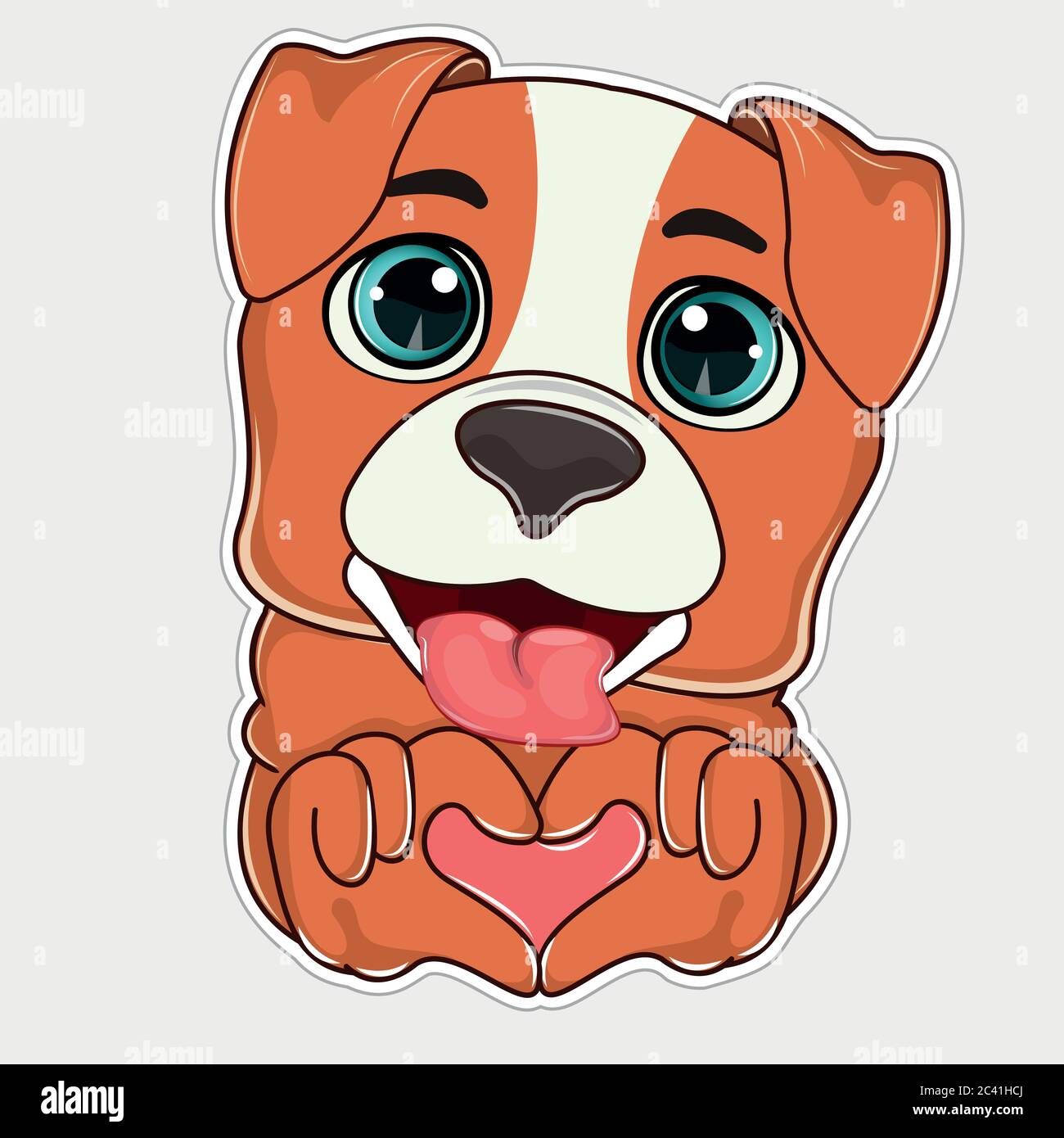 Adorable chien de dessin animé qui montre la forme de coeur de pattes. Illustration de Vecteur