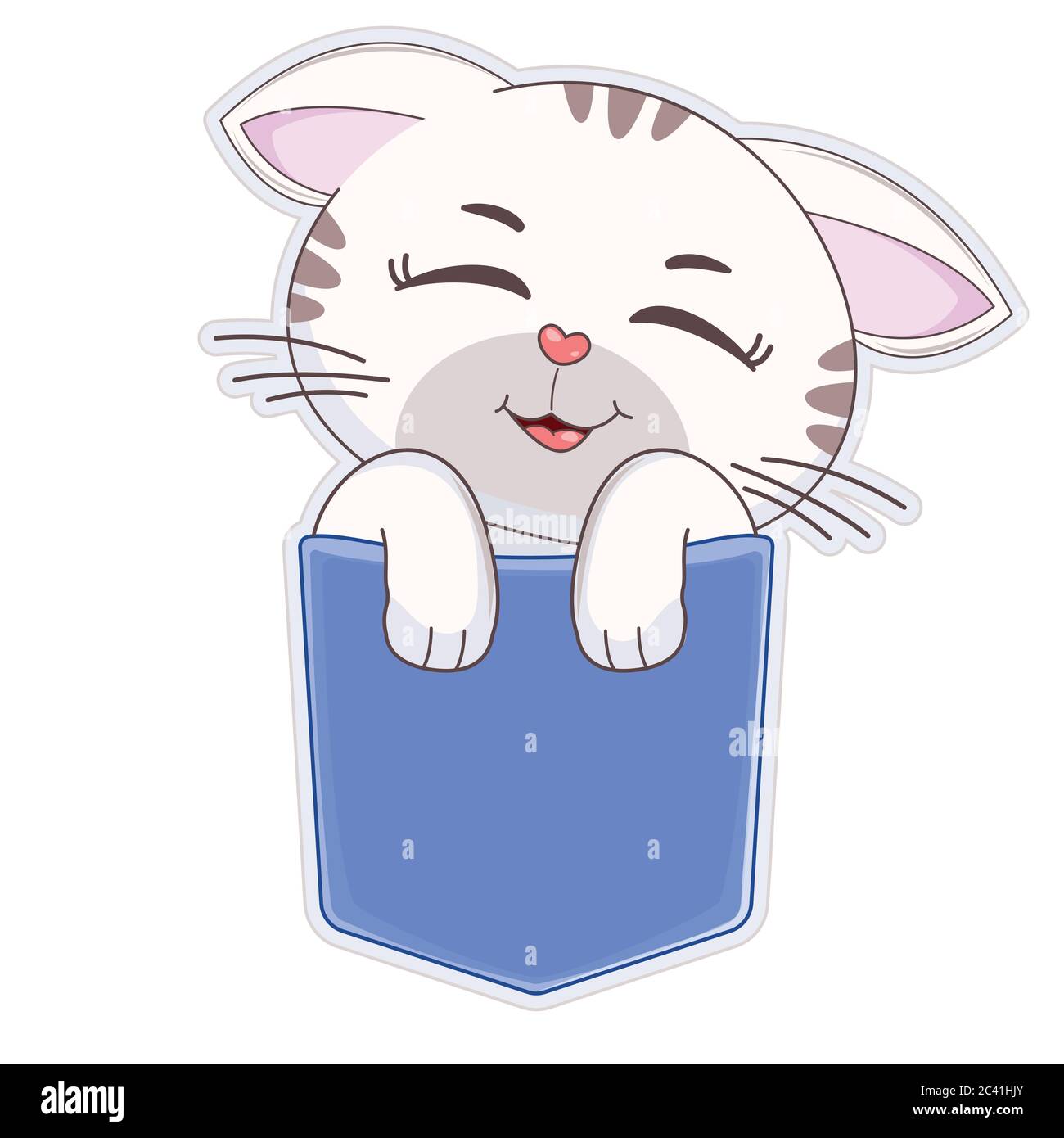 Joli Chat De Dessin Anime De Bebe Assis Dans Une Poche Et Amusant Sourire Image Vectorielle Stock Alamy