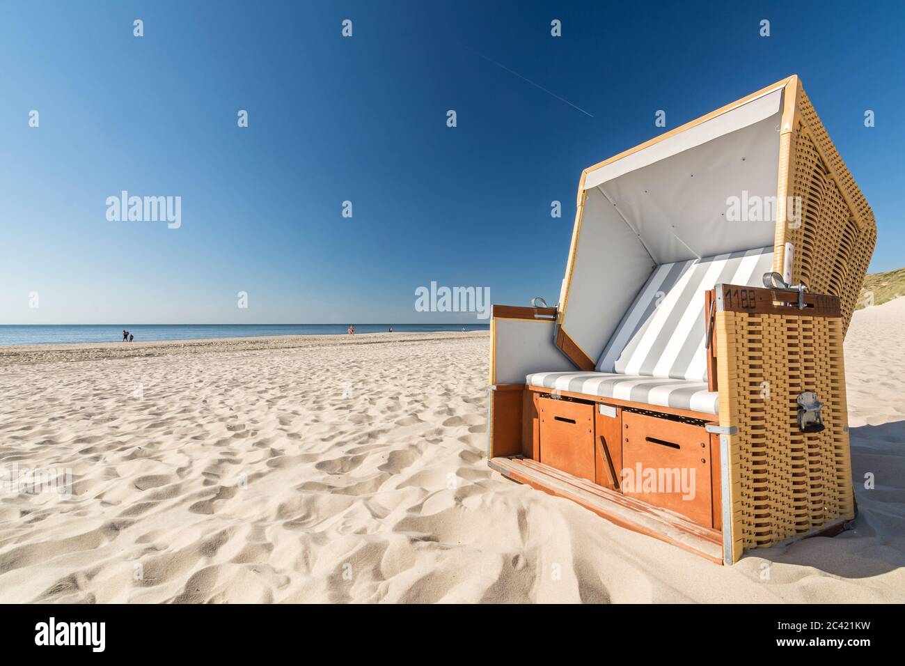 Chaise de plage à l'océan sur l'île de Sylt, Allemagne Banque D'Images