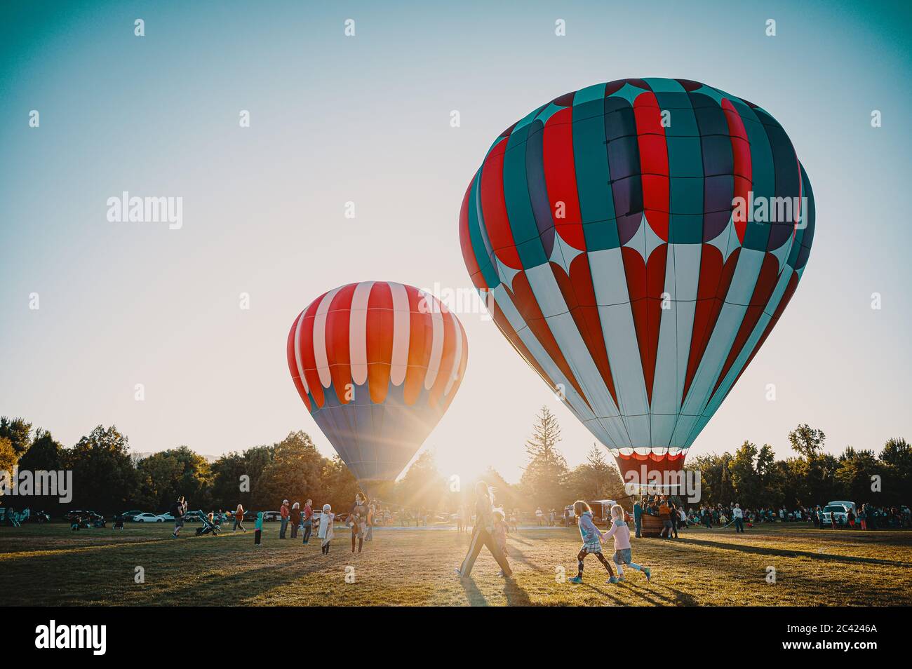 Ballons à air chaud en été Banque D'Images