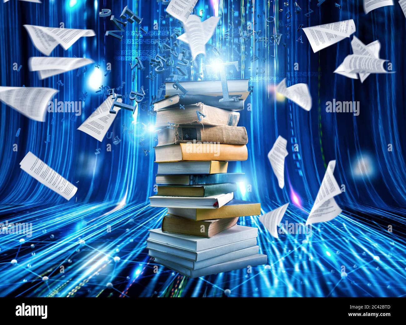 Processus de numérisation des livres aux ebooks, du papier au numérique Banque D'Images