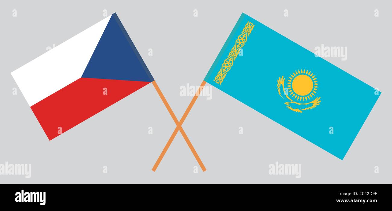 Drapeaux croisés du Kazakhstan et de la République tchèque. Couleurs officielles. Proportion correcte. Illustration vectorielle Illustration de Vecteur