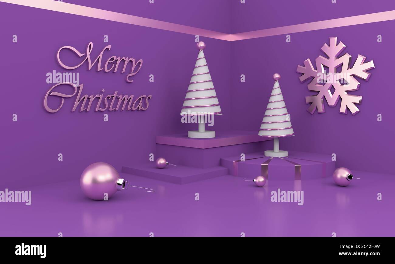 Carte postale Joyeux Noël . Arbre doré de Noël . Rendu 3D . Illustration 3D Banque D'Images