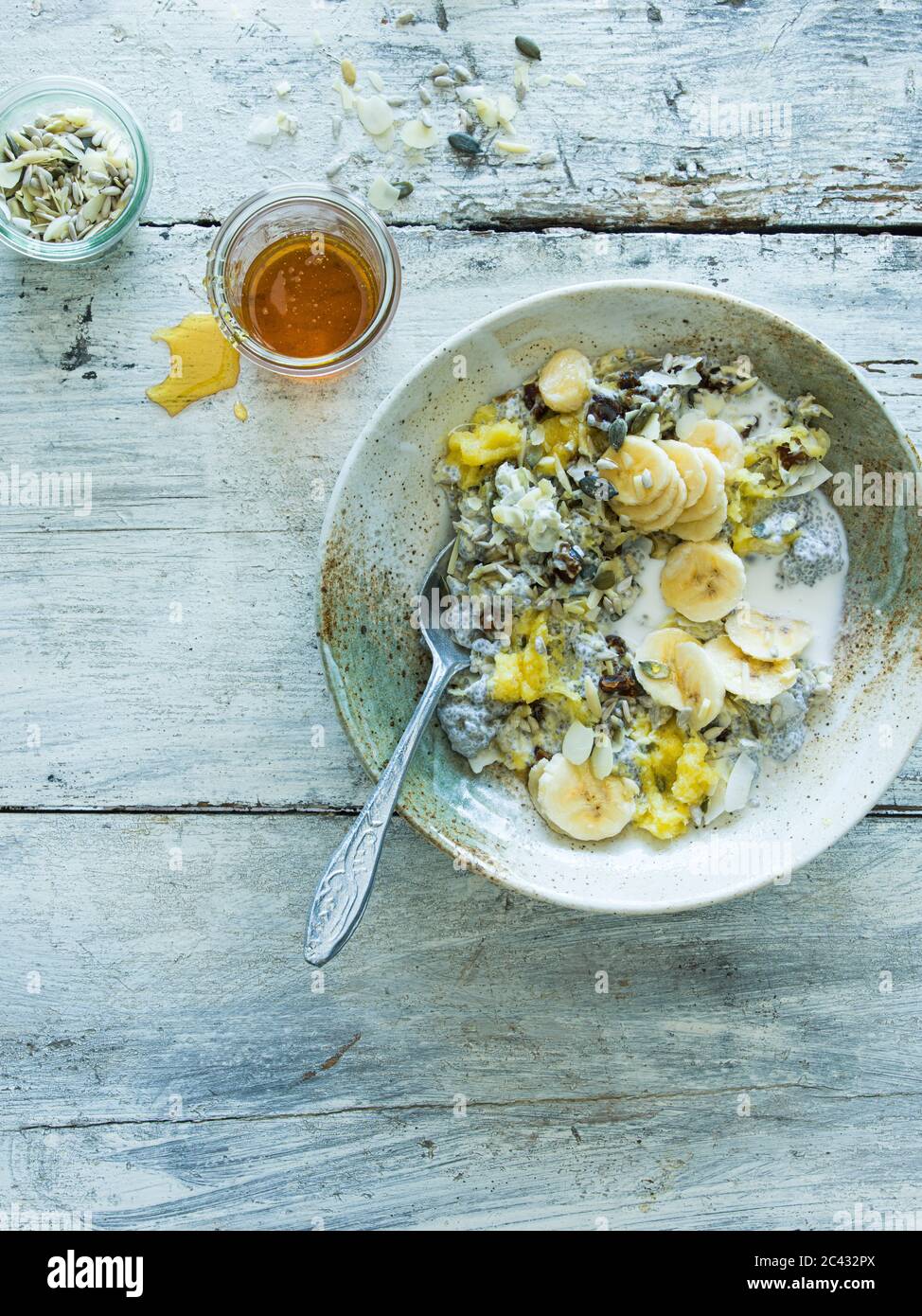Chia, Date et muesli de graines Banque D'Images