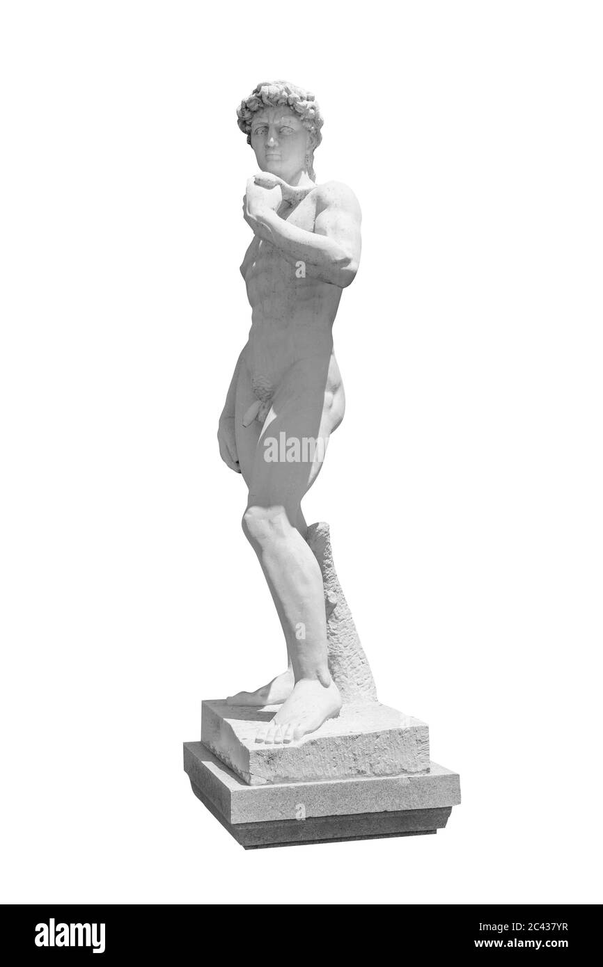 Fond blanc, sculpture David, Michel-Ange 1501—1504 Banque D'Images
